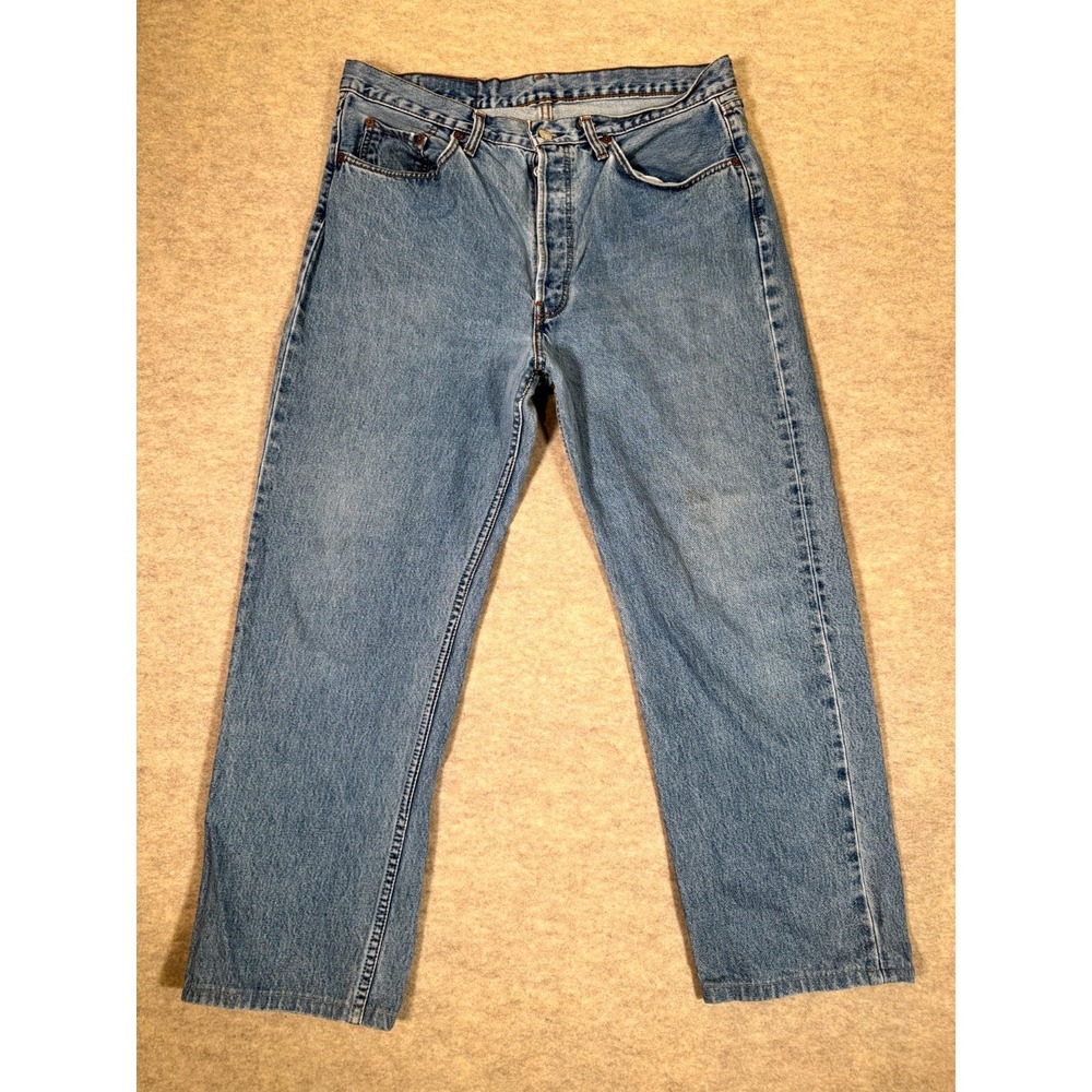 Levis 501 Original Fit Jeans Men 38x32 Blue Denim Cotton High Rise Straight Leg